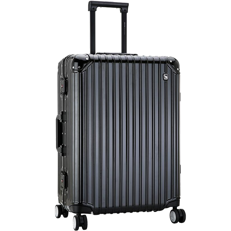 爱华仕（OIWAS)铝框拉杆箱24英寸密码锁行李箱 复古旅行箱静音万向飞机轮男女 6375黑色